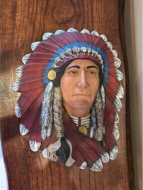 Vintage Native American Chief Ceramic Wall Art Hanging